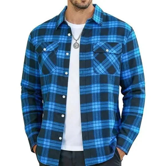 MAGNIVIT Flannel Shirt for Men Cotton Long Sleeve Plaid Shirt Lightweight Button - Picture 1 of 4